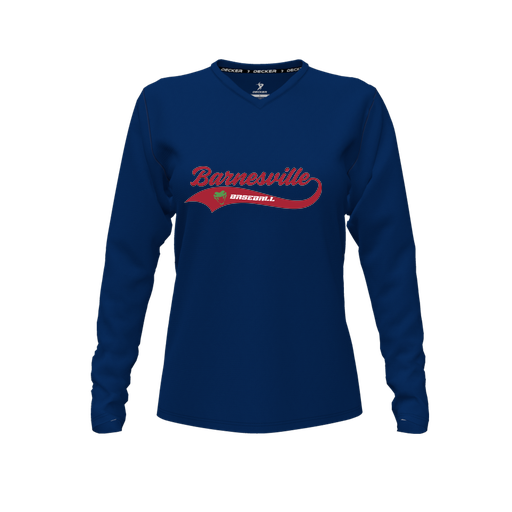 [CUS-DFW-TEES-CMF-VNK-LSL-NVY-FYXS-LOGO1] Decker Comfort T-Shirt (Female Youth XS, Navy, V Neck, Logo 1, Long Sleeve)