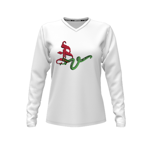 [CUS-DFW-TEES-PER-VNK-LSL-WHT-FYXS-LOGO2] Decker Performance T-Shirt (Female Youth XS, White, V Neck, Logo 2, Long Sleeve)